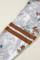 Gray Maple Leaf Camo Print Varsity Striped Sleeve Casual Sweatshirt Sweatshirts & Hoodies 7a569763151f8680