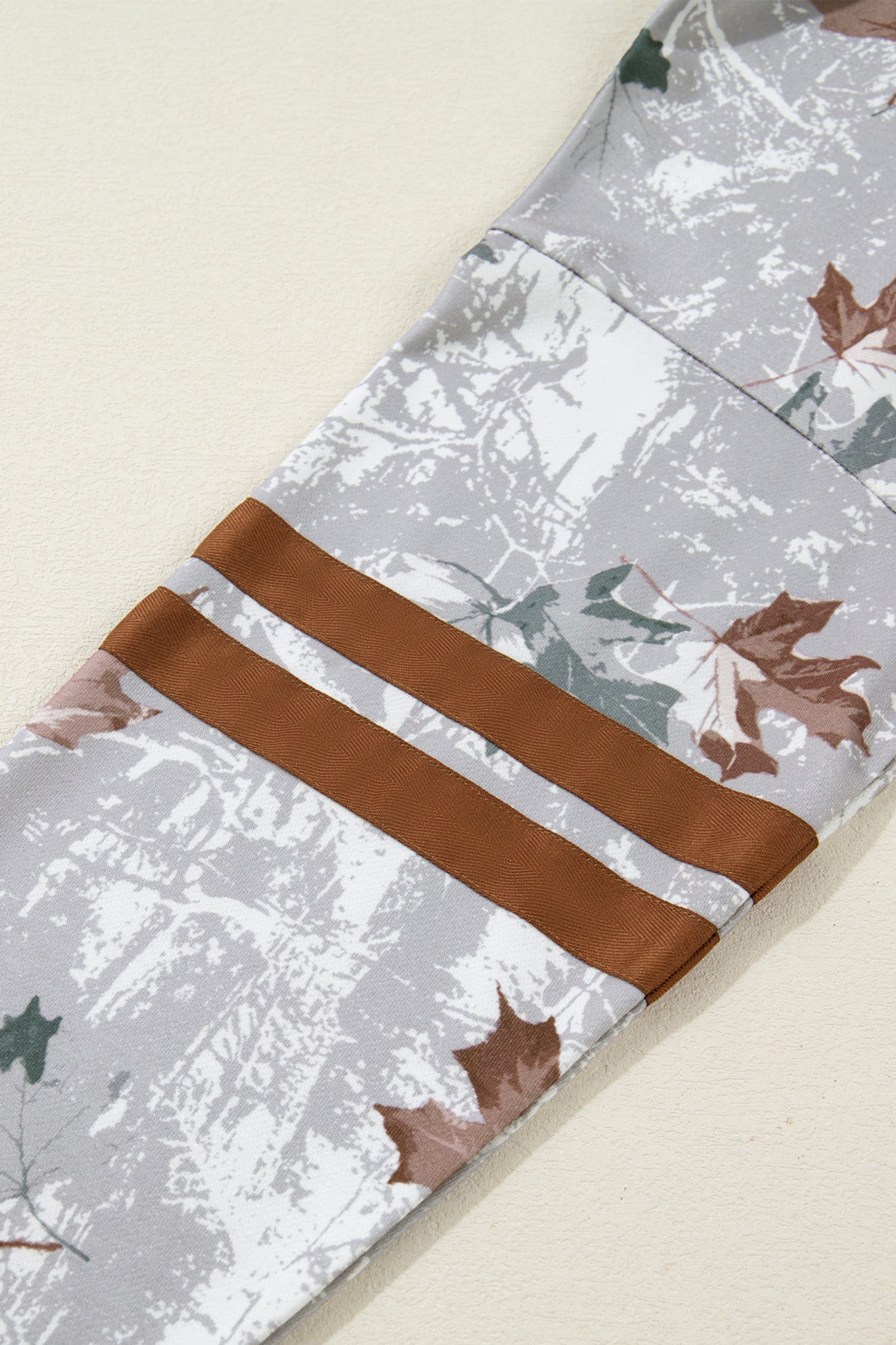 Gray Maple Leaf Camo Print Varsity Striped Sleeve Casual Sweatshirt Sweatshirts & Hoodies 7a569763151f8680