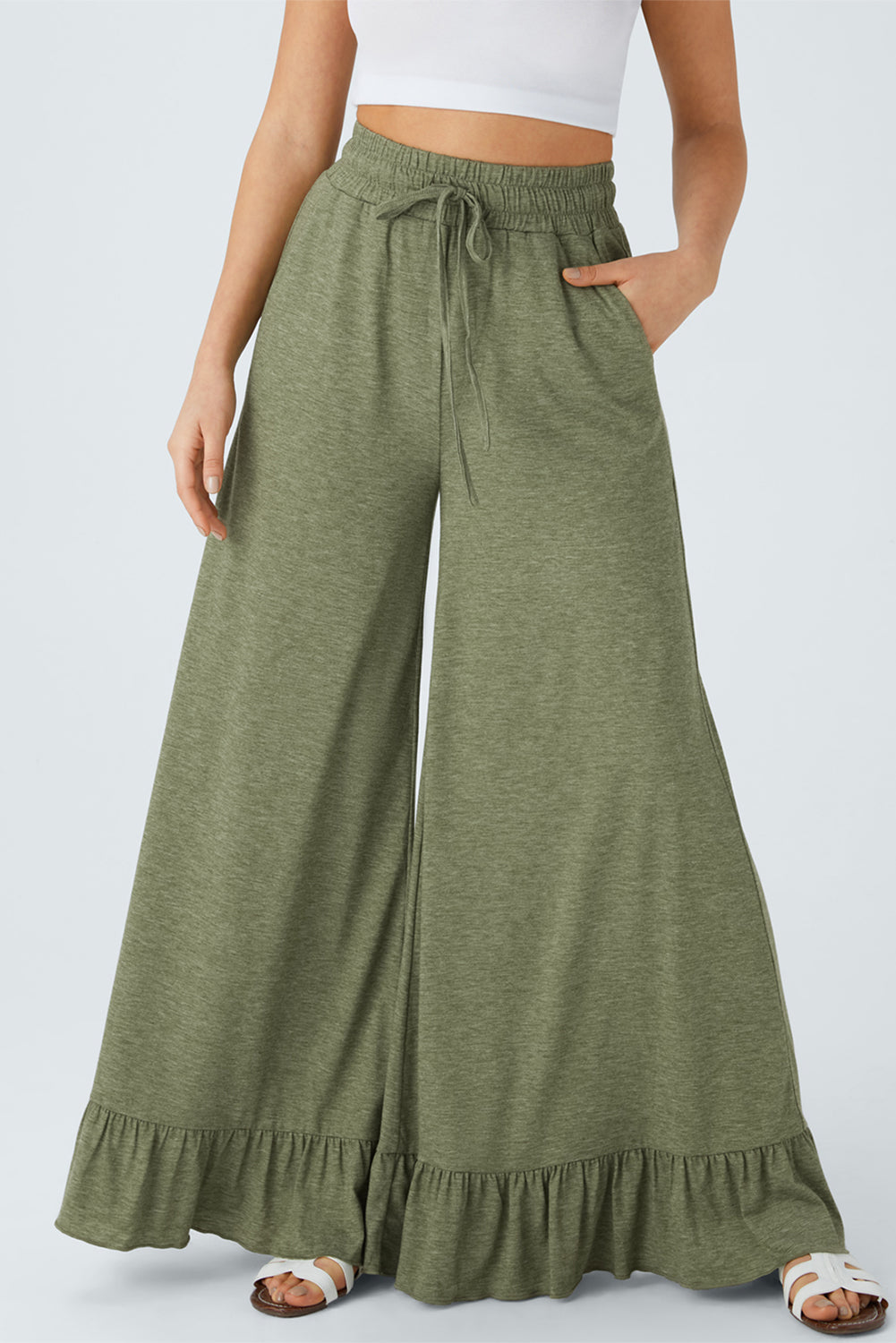 Dune Solid Color Ruffle Hem Wide Leg Pants Pants 7aaca8541997fd5e