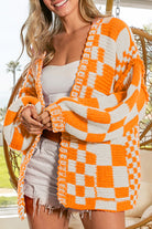 Orchid Petal Colorblock Checked Open Front Knitted Cardigan Cardigans 7aeb06d7f01fa1e9