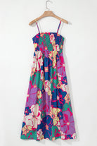 Purple Floral Print Shirred Spaghetti Strap Loose Maxi Dress Maxi Dresses 7b33418424b657ec