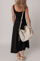 Black Sleeveless Scoop Neck Flared Split Midi Dress Midi Dresses 7b3d8c724831900e