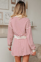 Red Stripe Cropped Collared Drop Shoulder Pullover and Bubble Mini Skirt Set Two Piece Skirt Sets 7b59844322e82d5c