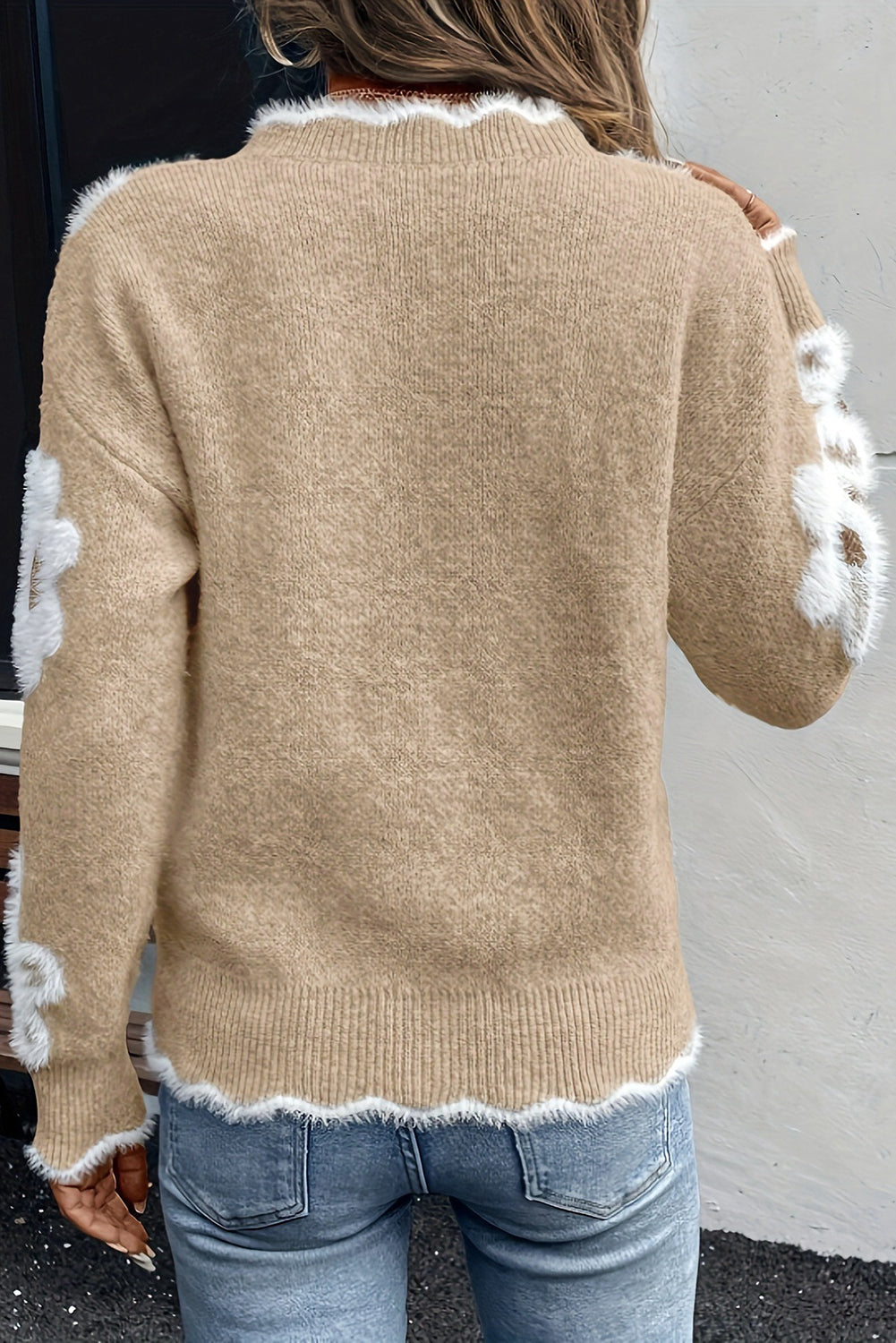 Smoke Gray Jacquard Floral Scallop V-neck Sweater Sweaters 7bace3738462b25f