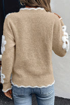 Smoke Gray Jacquard Floral Scallop V-neck Sweater Sweaters 7bace3738462b25f