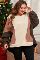 Brown Plus Size Exposed Seam Patchwork Sweatshirt Plus Size Tops 7bb9f9cc643f5ba5