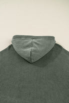 Mist Green Mineral Wash Ribbed Knit Drawstring Hooded Sweater Sweaters 7bc98ebc9830cc95