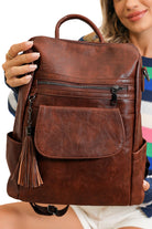 Dark Brown Tassel Decor Retro PU Large Capacity Backpack Backpacks 7c0f7adf929f36f9