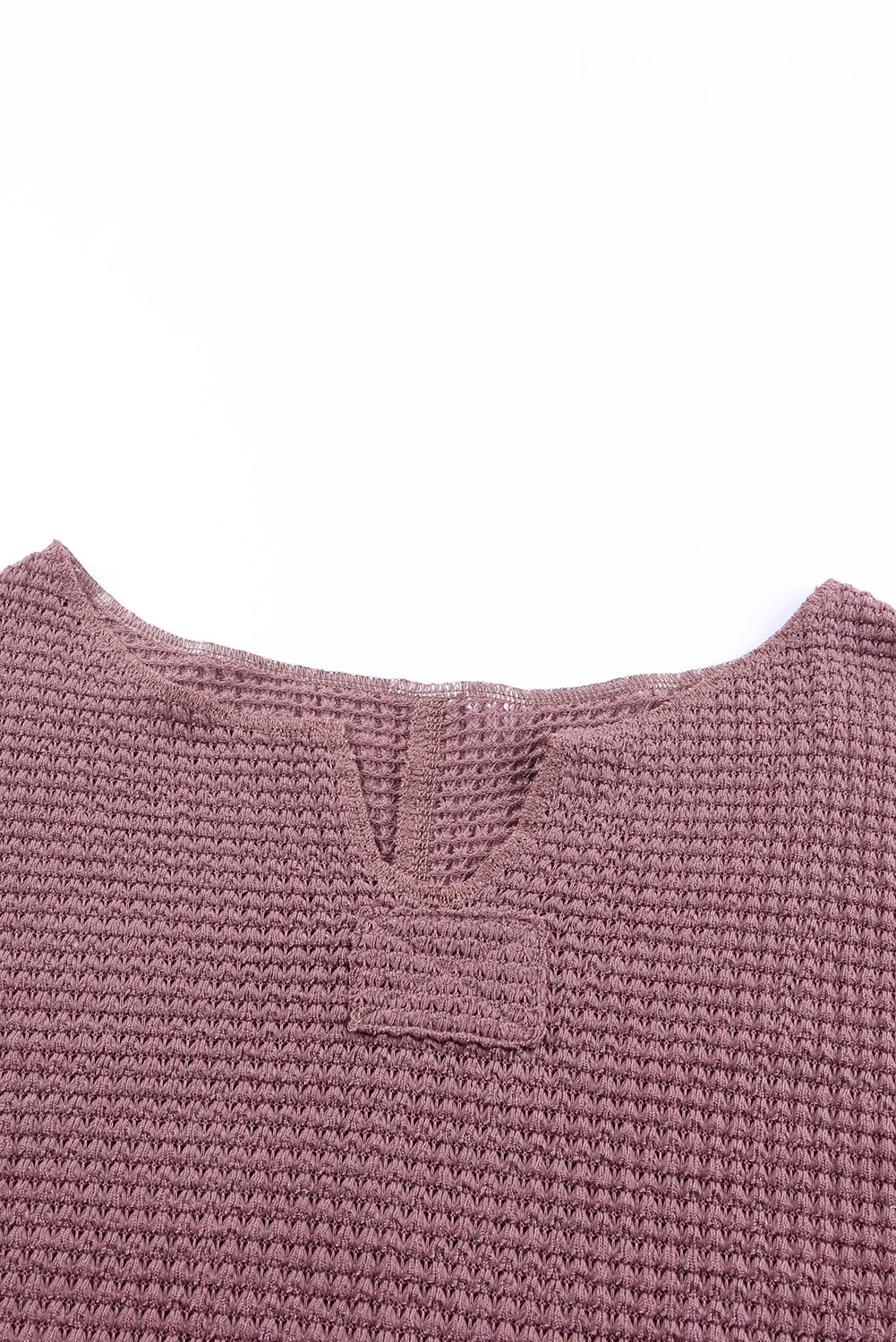 Purple Waffle Knit Split V Neck Drop Shoulder Long Sleeve Top Long Sleeve Tops 7c65bcbe09aff6da