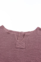 Purple Waffle Knit Split V Neck Drop Shoulder Long Sleeve Top Long Sleeve Tops 7c65bcbe09aff6da