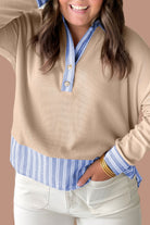 Parchment Plus Size Striped Contrast Trim Waffle Knit Collared Top Pre Order Plus Size 7ca1e4ef3e99a5bc