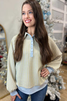 Beau Blue Striped Henley Collar Textured Sweatshirt Sweatshirts & Hoodies 7ca2cac46832b9b2