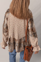 Oatmeal Boho Floral Plaid Patchwork Waffle Knit Distressed Jacket Jackets 7cc1864647171449