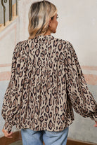 Light French Beige Leopard Print Balloon Sleeve Loose Blouse Blouses 7cec0dd52311ce52