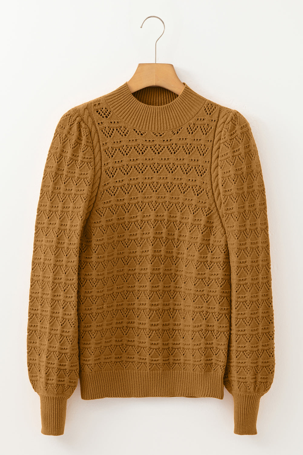 Jurassic Gold Hollow Out Crochet Ribbed Edge Balloon Sleeve Sweater Sweaters 7cf5d0479ed8d2b3