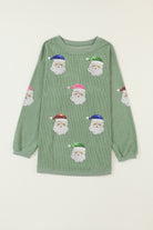 Grass Green Corded Ribbed Santa Claus Graphic Sequins Patch Sweatshirt Graphic Sweatshirts 7d1fa08aa76c1006