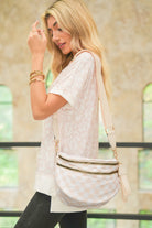 Pink Checkered Print Wide Strap Large Crossbody Bag Crossbody Bags 7d6d1b931d3d79bb