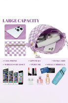 Pink Checkered Print Wide Strap Large Crossbody Bag Crossbody Bags 7d6e69b46b0d1e83