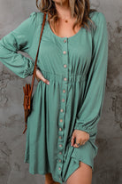 Green Casual Button Up Ruched Waist Short Dress Short Dresses 7d89aba5bd769357