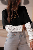 White Fake Two-Piece Lace Long Sleeve Drop Shoulder Tee T Shirts 7dbe0fdc9830ad59