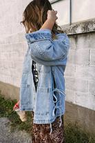 Beau Blue Multi Patched Pockets Side Tie up Boyfriend Style Denim Jacket Jackets 7e5ce136c4ef95fe