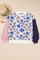 Khaki Vibrant Floral Contrast Colorblock Sleeve Pullover Sweater Sweaters 7e61aae45f379671