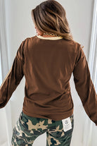 Dark Brown Varsity Striped Crew Neck Long Sleeve Top Long Sleeve Tops 7e7d72dcec0cdd69