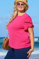 Bright Pink Ruffled Short Sleeve Plus Size Top Plus Size Tops 7e7de39eed204635