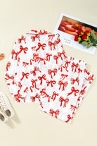 Red Christmas Bow Print Long Sleeve 2pcs Pajama Set Loungewear Set 7eb3e5c828420c9c