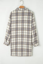 White Plaid Print Tunic Side Slits Plus Size Shacket Plus Size Outerwear 7eb829222901b222