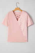 Apricot Pink Leopard Patchwork Cross Strappy V Neck Blouse Blouses 7ed3973fab40844a