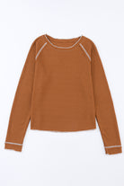 Brown Textured Crewneck Long Sleeve Top Long Sleeve Tops 7f11dda6a9593756