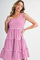 Rose Stripe U Neck Sleeveless Loose Fit Mini Dress Short Dresses 7f20ac7429c05038