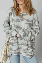 Green Camouflage Print Exposed Seam Drop Shoulder Sweatshirt Sweatshirts & Hoodies 7f4811e2553ed1c6