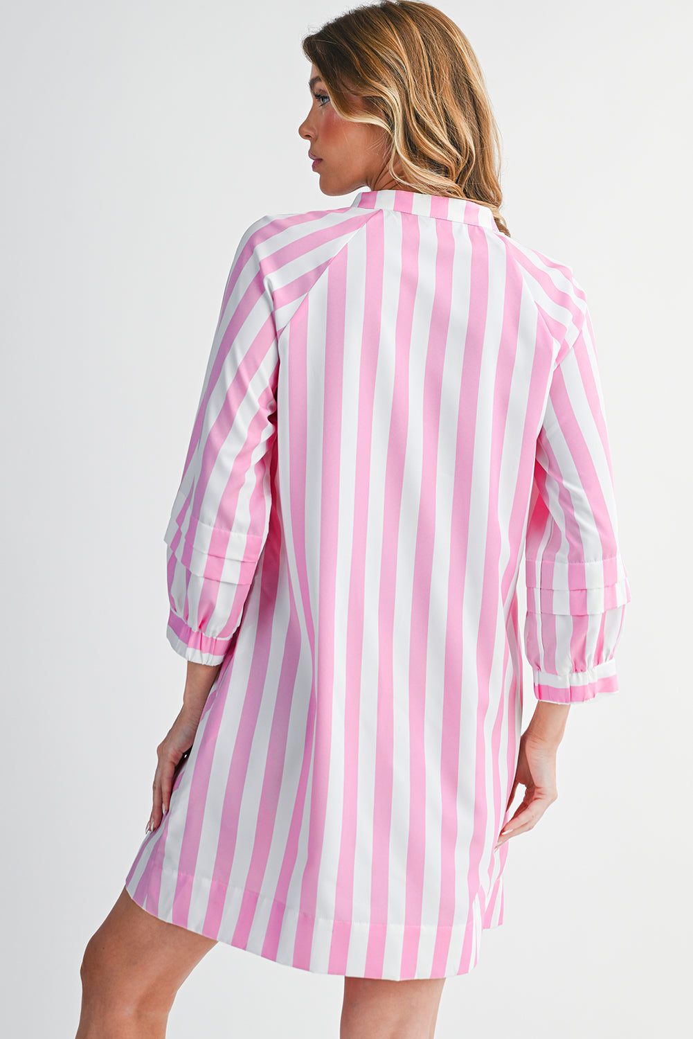 Rose Striped Long Sleeve Buttons Loose Mini Dress Short Dresses 7f616428e1b23ba9