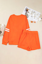 Orange Plus Size Varsity Striped Sleeve Sweatshirt and Shorts Set Plus Size Matching Sets 7f7070145be45f13