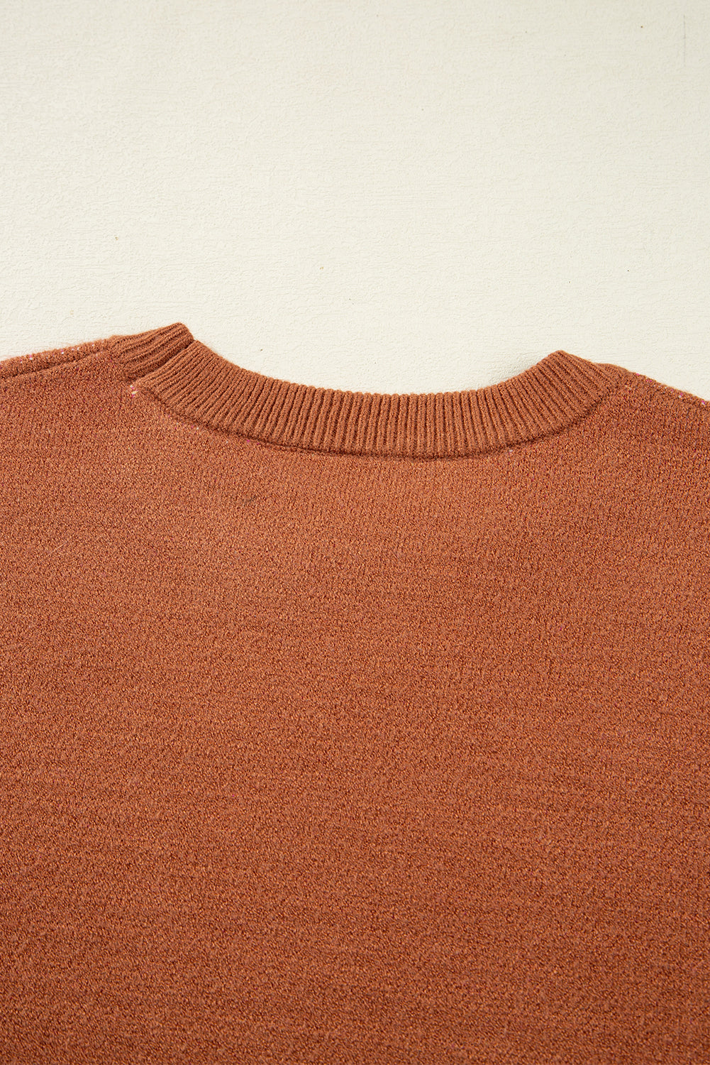 Brown Floral Pattern Short Puff Sleeve Sweater Short Sleeve Sweater 7f8e6f7c8df7bc13