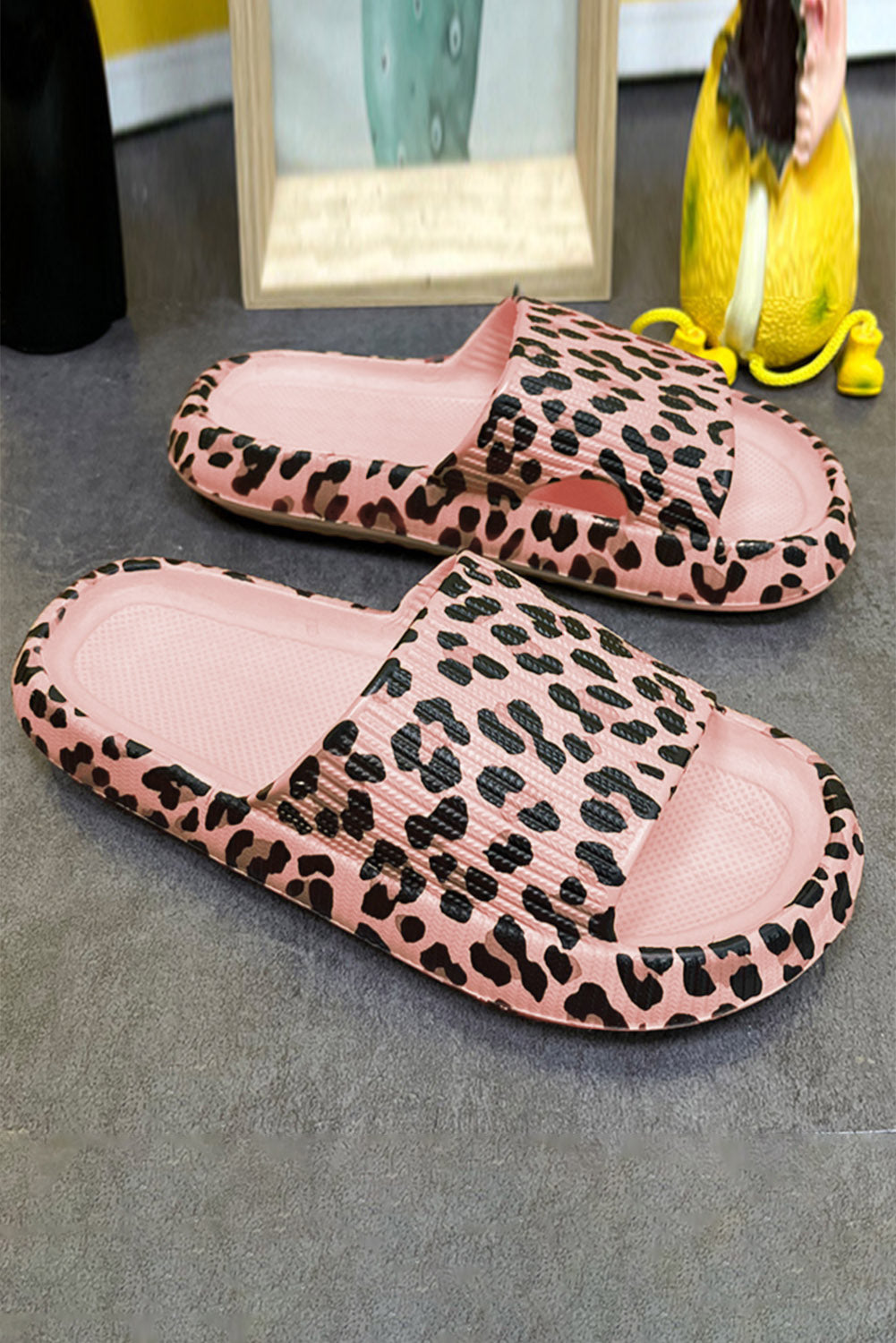 Pink Leopard Thick Sole Flat Slides Shoes Slides Shoes + Flip Flops 7faa015282c4632d