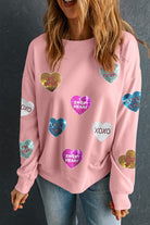 Pink Sequin Romantic Sweet Heart Graphic Valentines Sweatshirt Graphic Tees 7fb1428397777f2c
