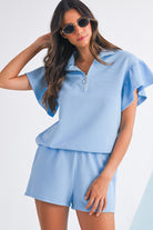 Beau Blue Solid Ribbed Short Sleeve Tee and Shorts Set Two Piece Shorts Sets 7fb2d466ca91c692