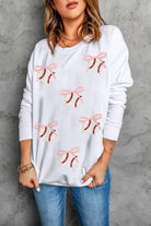 White Sequin Bow Baseball Patched Casual Sweatshirt Graphic Tees 7fd7edb5fbfeb1d6