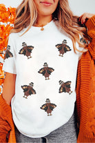White Turkey Sequin Patch Application Round Neck Graphic Tee Graphic Tees 7fde031cf31af09b