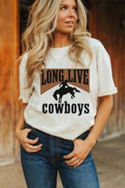 White LONG LIVE Cowboys Western Heat Transfer Printing Graphic Loose Tee Graphic Tees 7fe2f06ce3461833