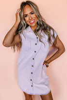 Orchid Petal Double Chest Pocket Denim Shirt Dress Short Dresses 8004d9b67df309d7