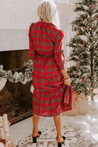 Red Christmas Plaid V Neck Tie Waist Ruffle Hem Long Dress Midi Dresses 805b2b75c958d992