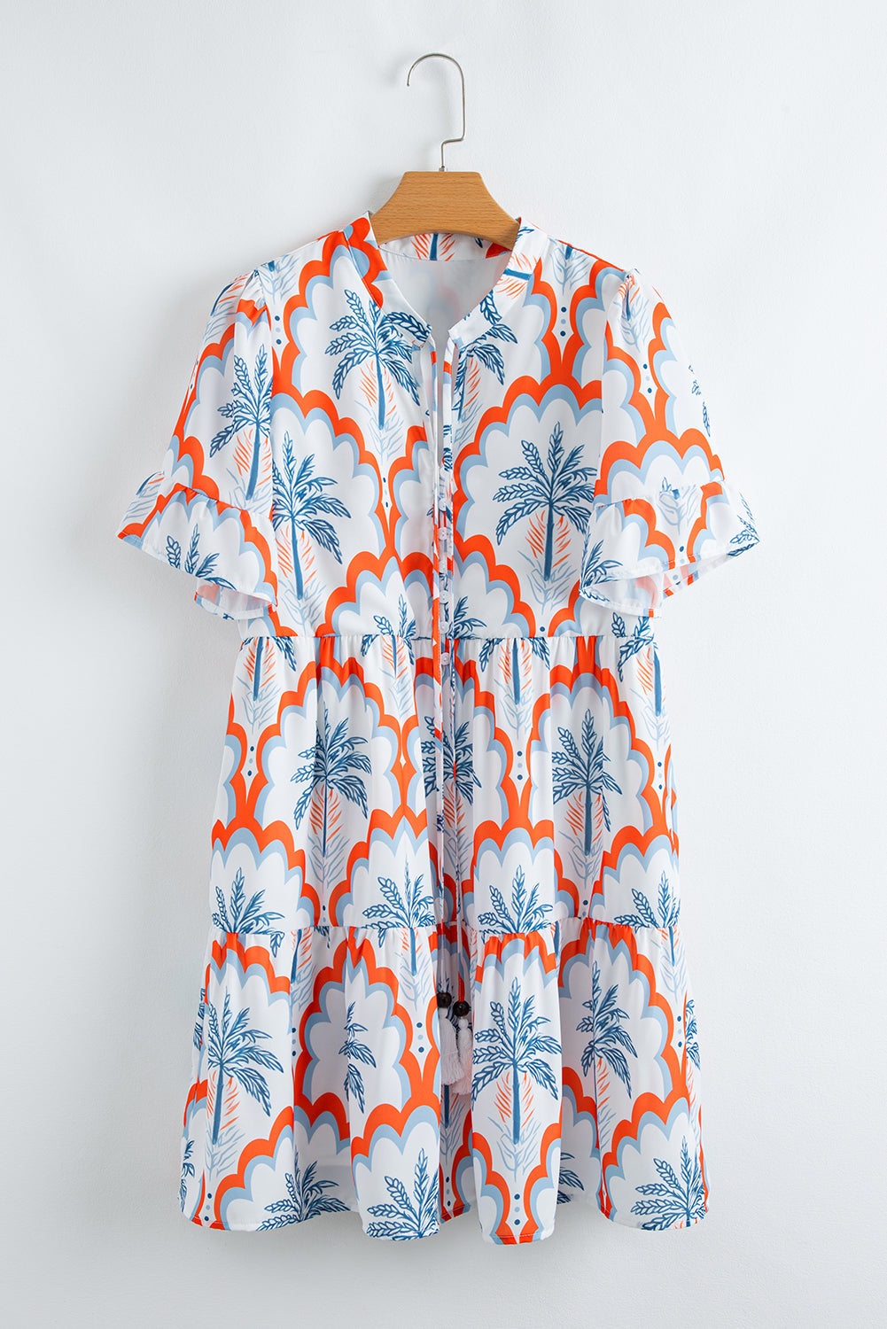 Orange Palm Tree Print Short Sleeve Flowy Dress Short Dresses 806ffd79111c92c8