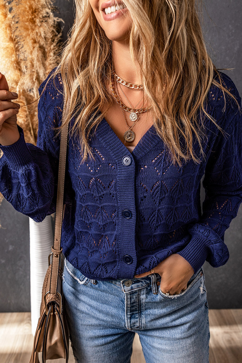 Rose Lightweight Buttoned Front Crochet Cardigan Cardigans 807729eb1bb157d7