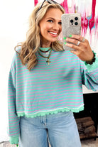 Green Stripe Exposed Seam Contrast Ribbed Trim Oversize Sweatshirt Sweatshirts & Hoodies 8092ddae814d4fe6