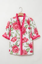 Rose Plus Size Floral Print Frill Neck Short Sleeve Blouse Plus Size Tops 80ac7b19d26612ed