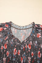 Brown Frilly Smocked Bodice Floral Mesh Long Sleeve Mini Dress Short Dresses 80ce94e20c6d42e0